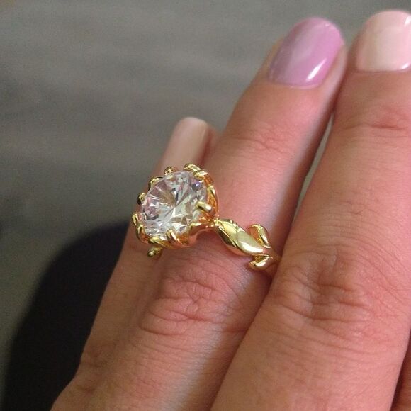 Fancy CZ Solitaire Ring Gold size 5 - Picture 2 of 5